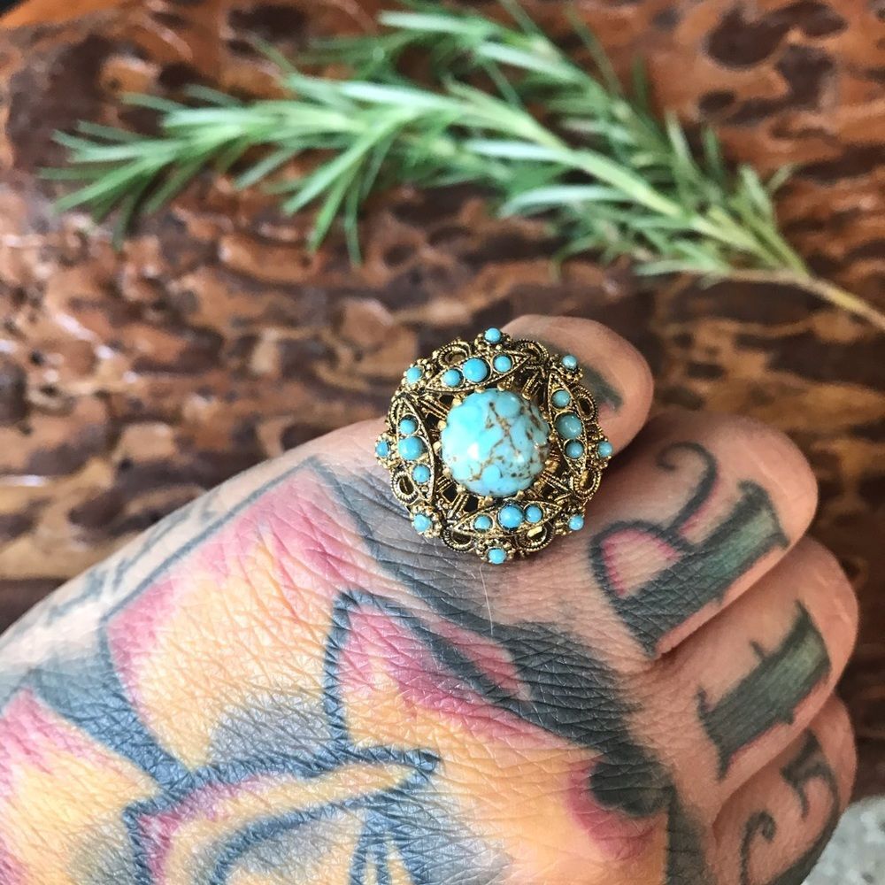 VINTAGE 1950’s Turquoise Costume Cocktail Ring 6.5